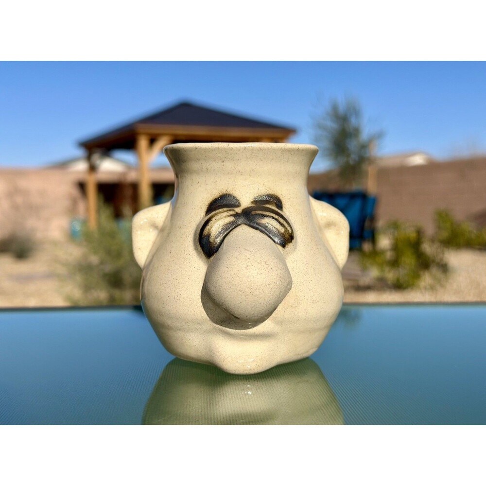 Stoneware Ugly Face Comic Nose Egg White Separator Peter Petrie Pottery Signed